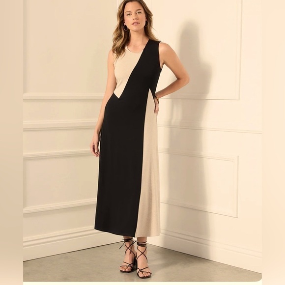 Karen Kane black/tan sleeveless color block midi dress. Rayon/Spandex.Size S.NWT - Picture 1 of 8